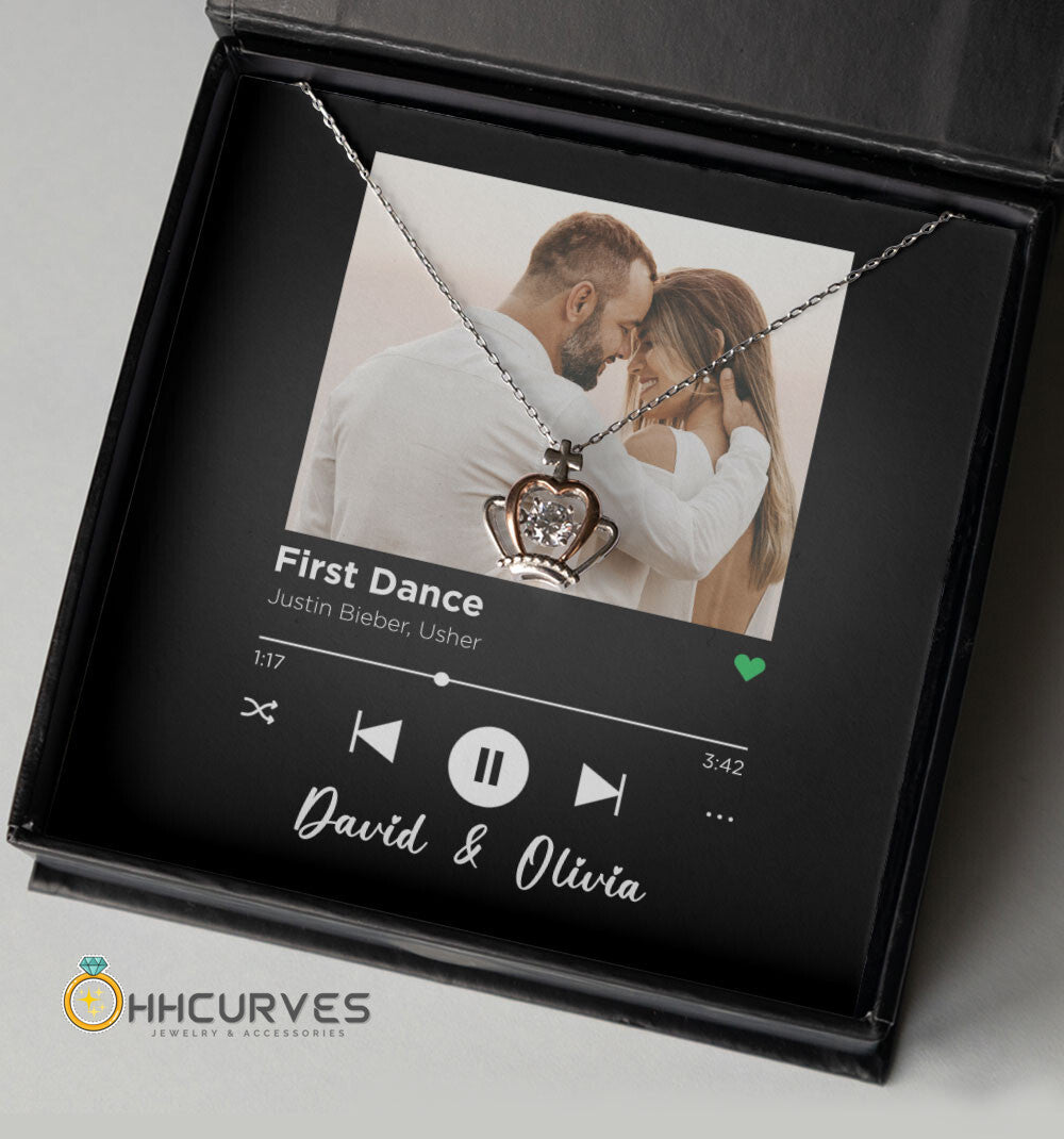 First Dance Custom Spotify Code With Couple Photo And Song Card Crown Necklace Anniversary Gifts For Her Toptrendygear