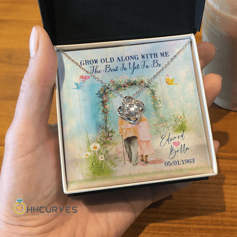 Custom Name And Date Anniversary Gifts Grow Old Along With Me The Best Is Yet To Be Gift For Her Love Knot Gold Necklace Toptrendygear