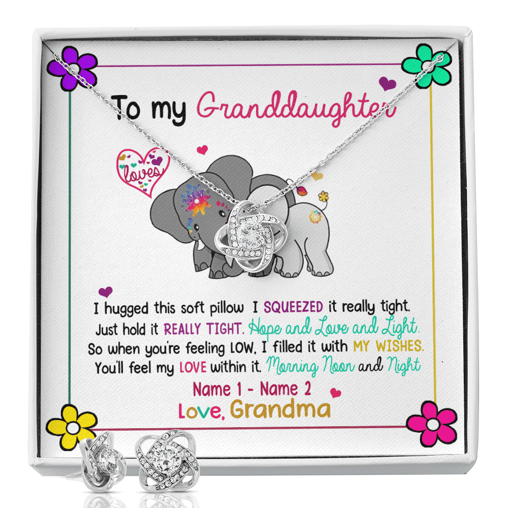 Elephant Granddaughter Necklace Custom Name Love Knot With Free Earrings Gift From Grandma