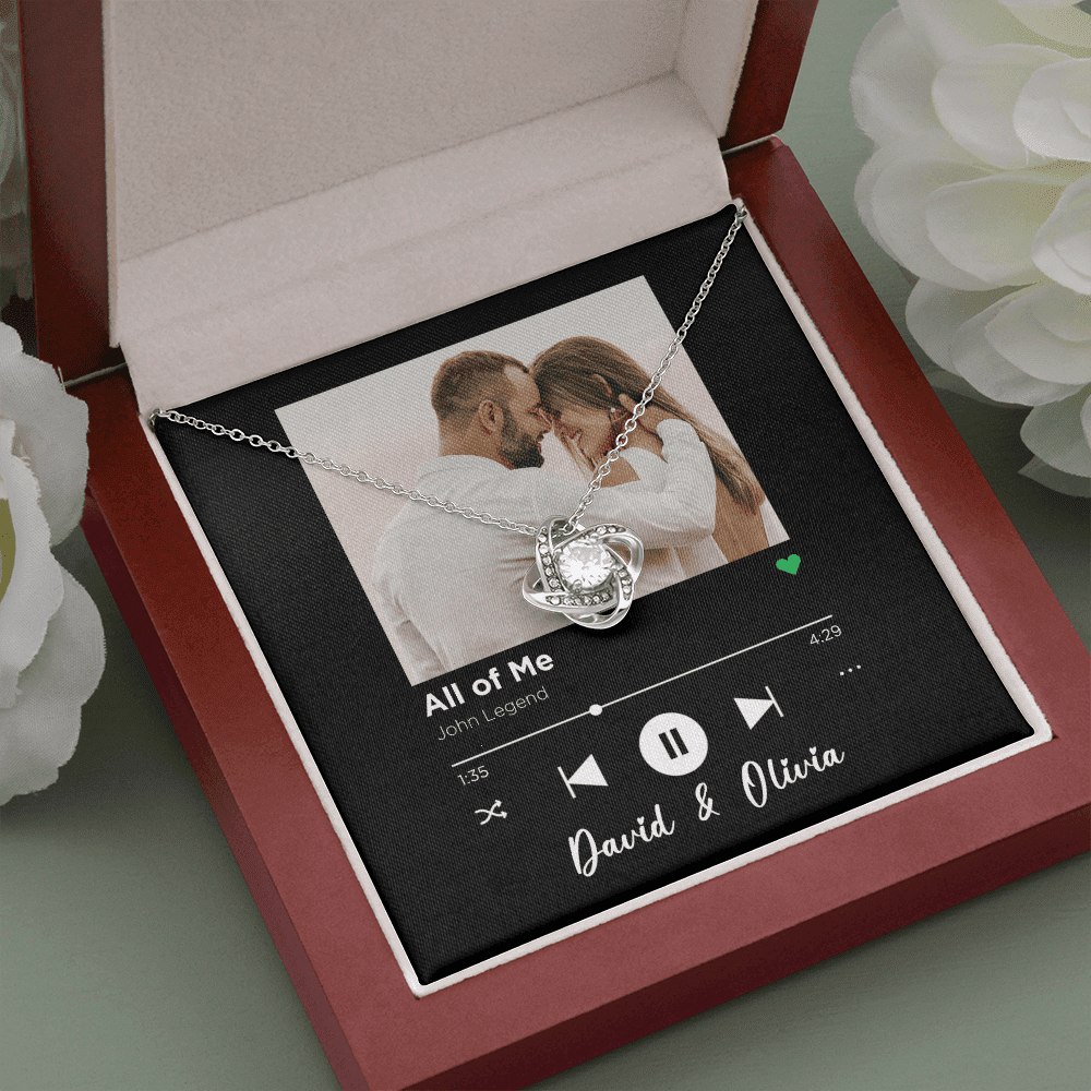 All Of Me Spotify Code Song Art Custom Name And Photo Love Knot Necklace Gift For Her