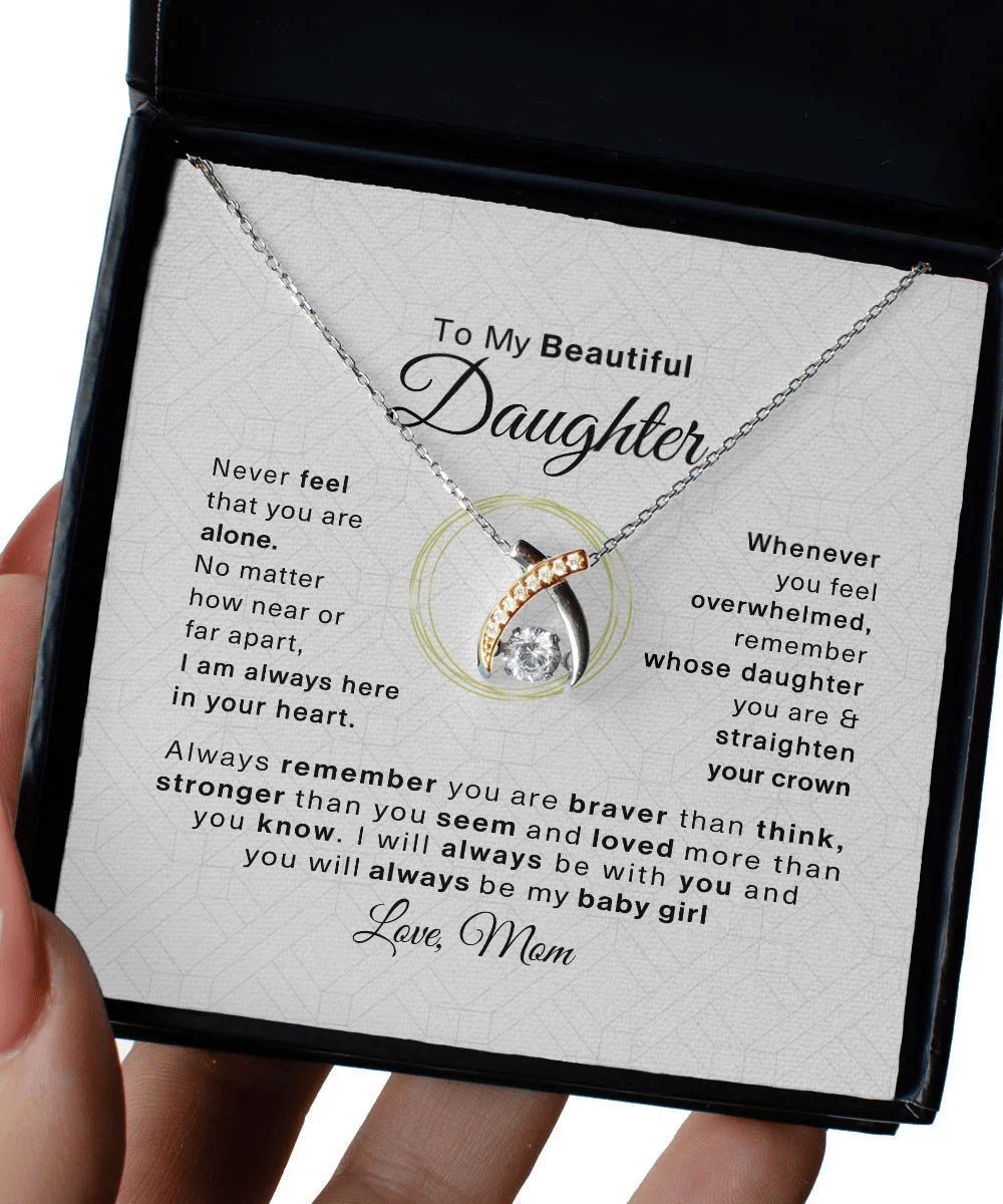 Daughter Jewellry Never Feel That You Are Alone Daughter Necklace From Mom Wishbone Dancing Necklace Toptrendygear