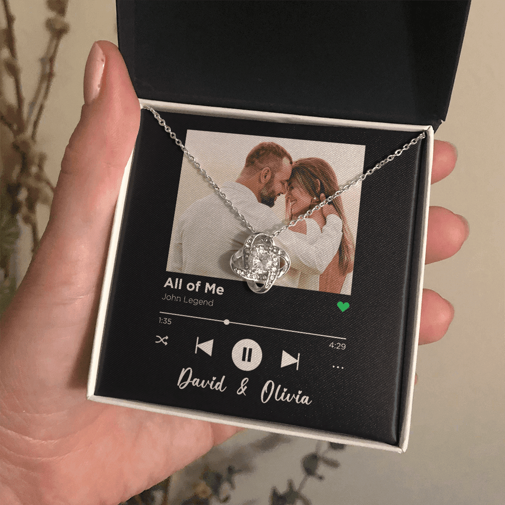 All Of Me Spotify Code Song Art Custom Name And Photo Love Knot Necklace Gift For Her