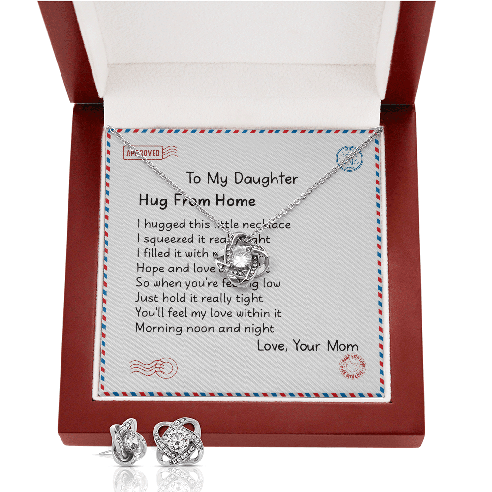 Mother Daughter Necklace Hugs From Home Gift For Daughter From Mom Love Knot With Free Earrings