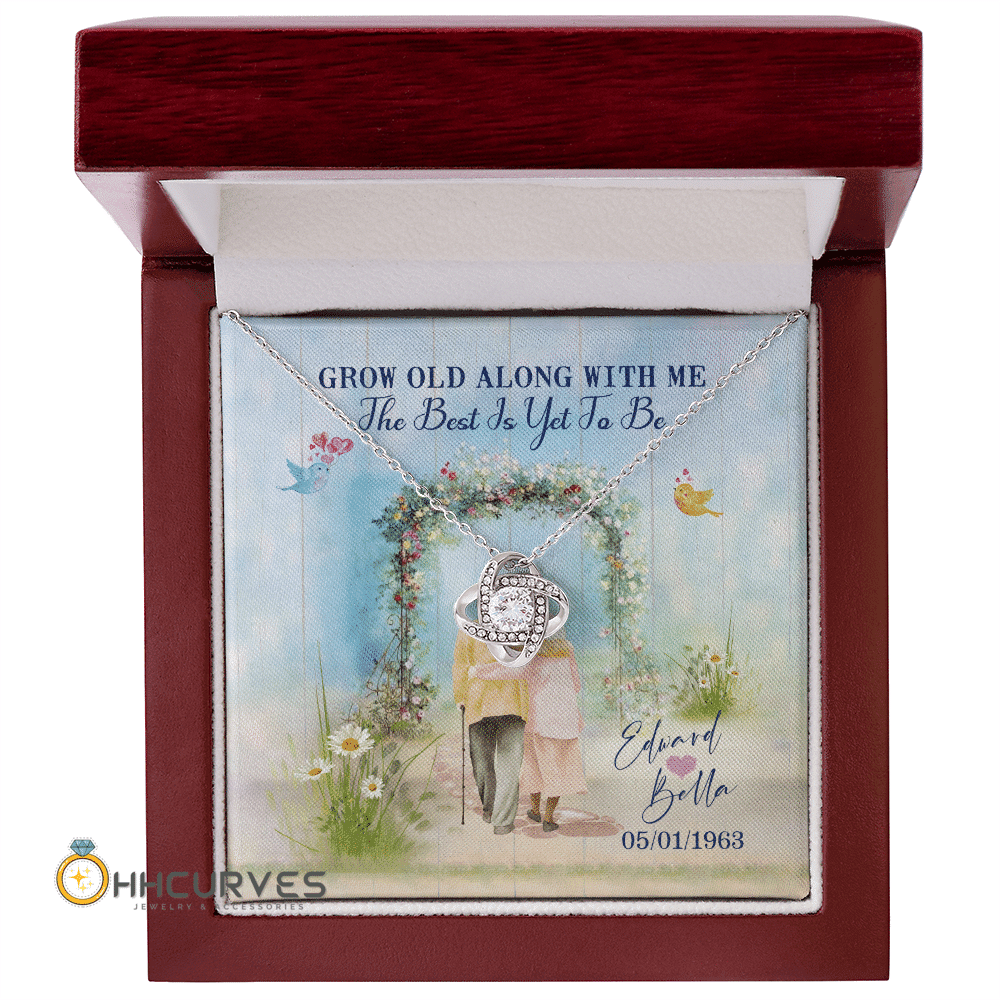 Custom Name And Date Anniversary Gifts Grow Old Along With Me The Best Is Yet To Be Gift For Her Love Knot Gold Necklace Toptrendygear