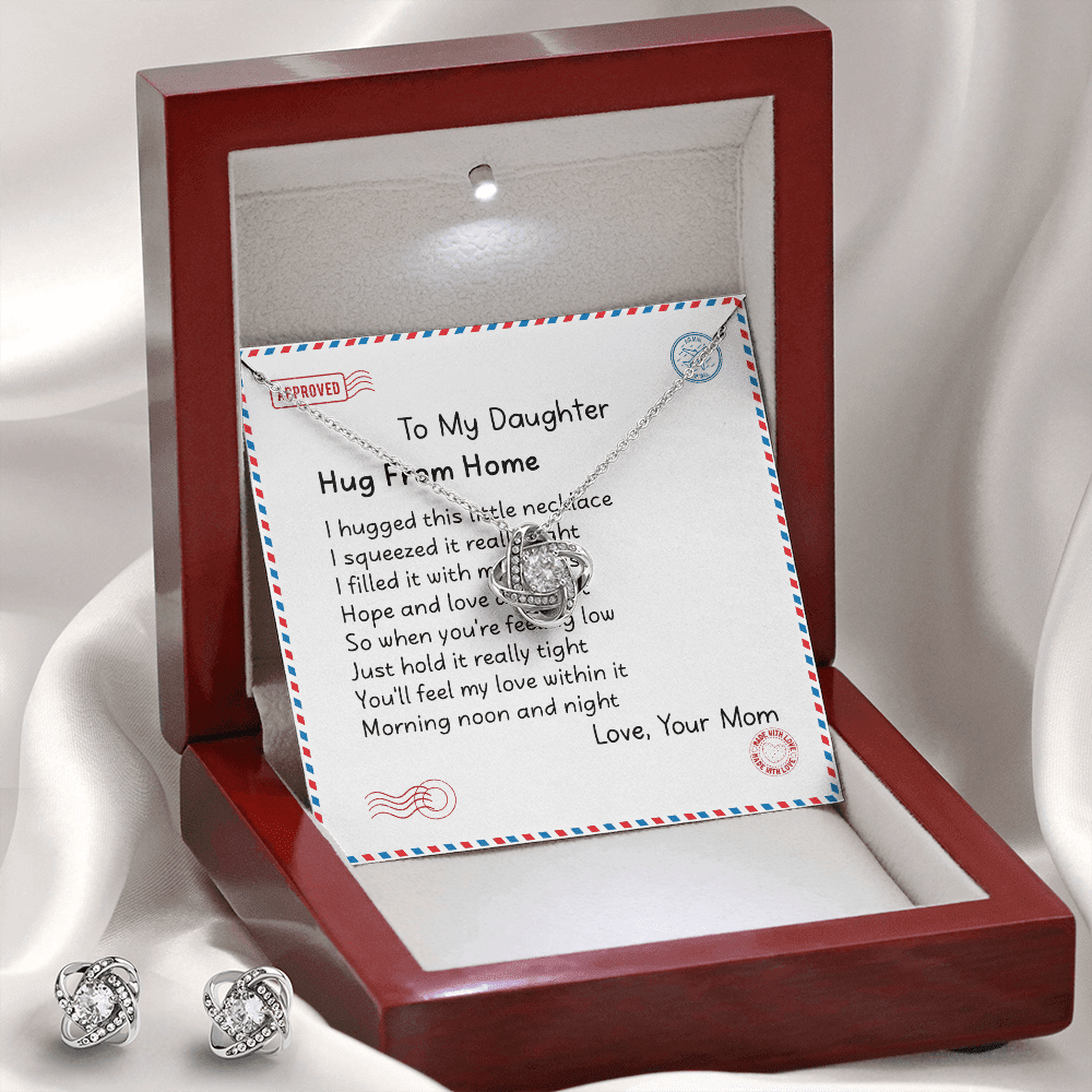 Mother Daughter Necklace Hugs From Home Gift For Daughter From Mom Love Knot With Free Earrings
