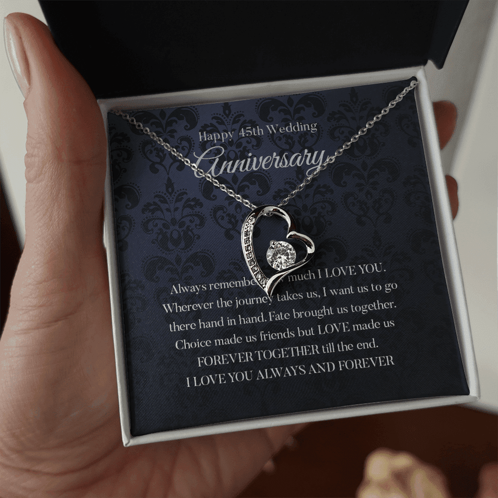 Wife Necklace, Happy 45th Wedding Anniversary Necklace Gift For Wife Forever Love Necklace