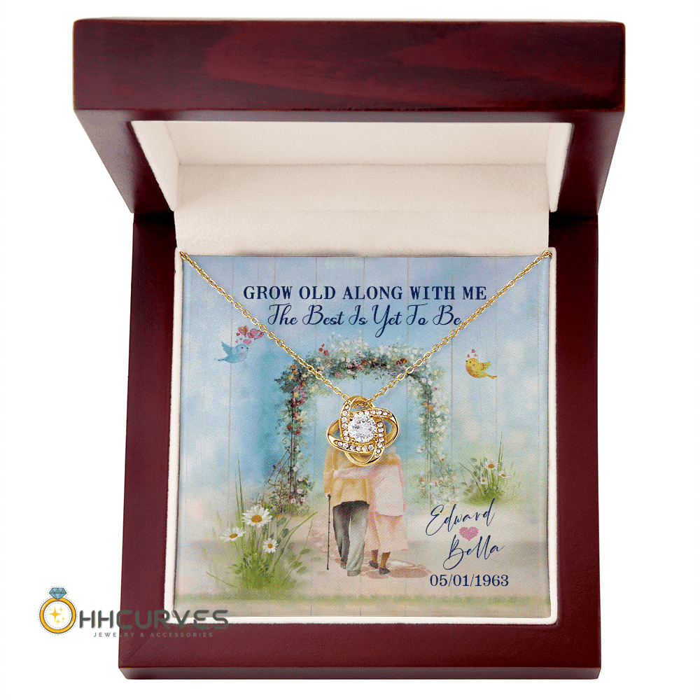 Custom Name And Date Anniversary Gifts Grow Old Along With Me The Best Is Yet To Be Gift For Her Love Knot Gold Necklace Toptrendygear