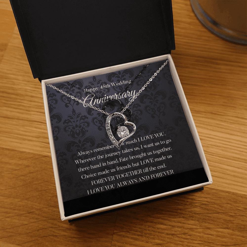 Wife Necklace, Happy 45th Wedding Anniversary Necklace Gift For Wife Forever Love Necklace