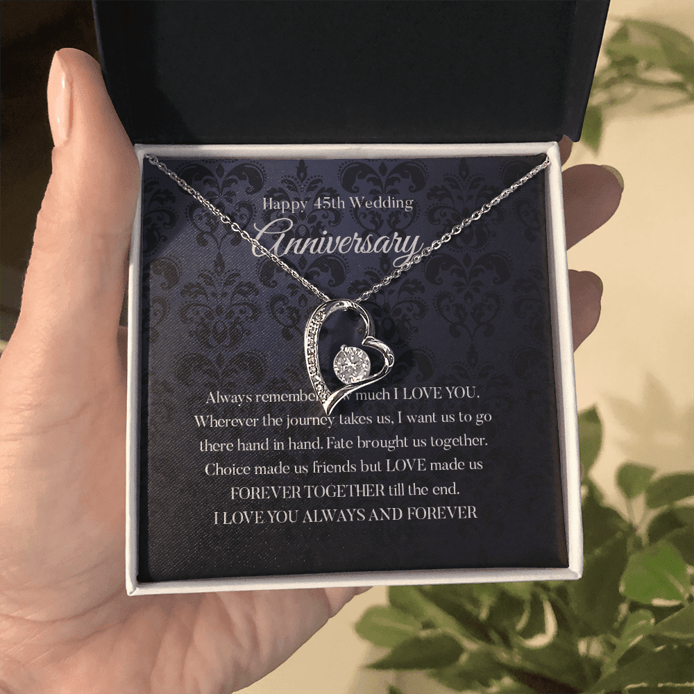 Wife Necklace, Happy 45th Wedding Anniversary Necklace Gift For Wife Forever Love Necklace