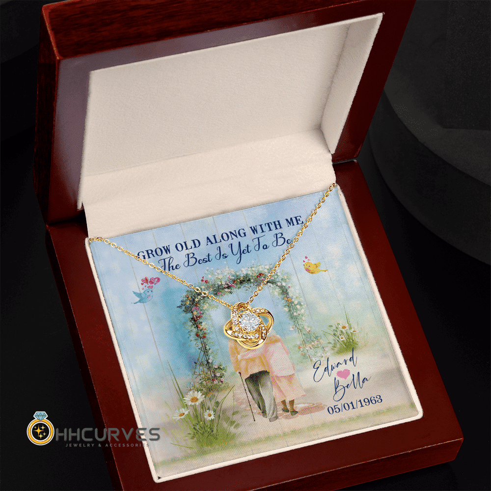 Custom Name And Date Anniversary Gifts Grow Old Along With Me The Best Is Yet To Be Gift For Her Love Knot Gold Necklace Toptrendygear
