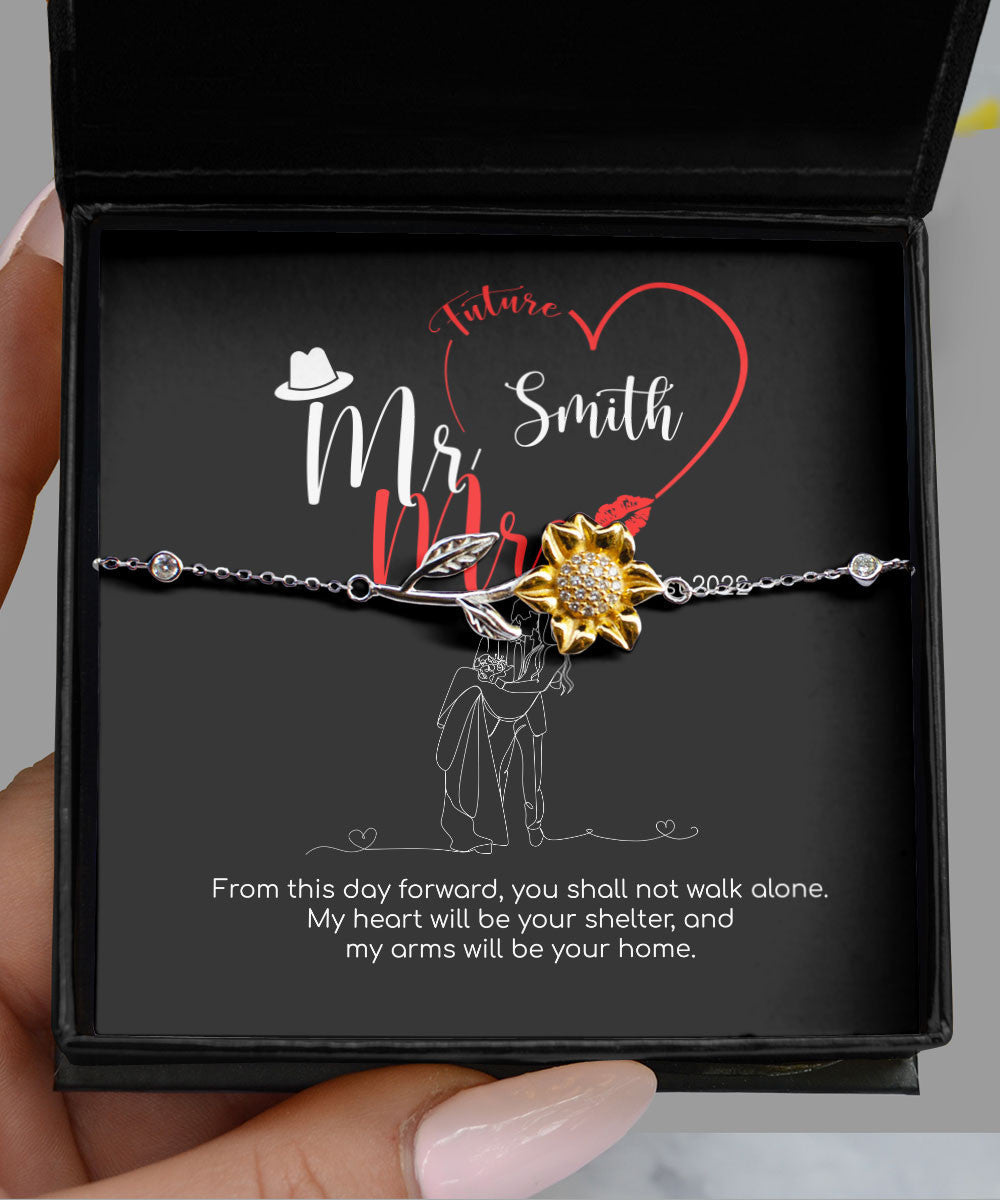 Mr. & Mrs. Custom Name And Date Sunflower Bracelet Anniversary Presents By Year Toptrendygear
