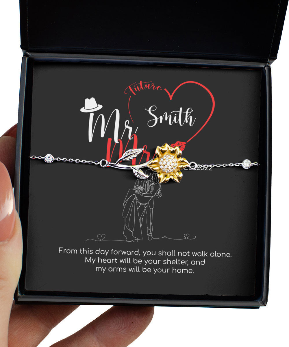 Mr. & Mrs. Custom Name And Date Sunflower Bracelet Anniversary Presents By Year Toptrendygear