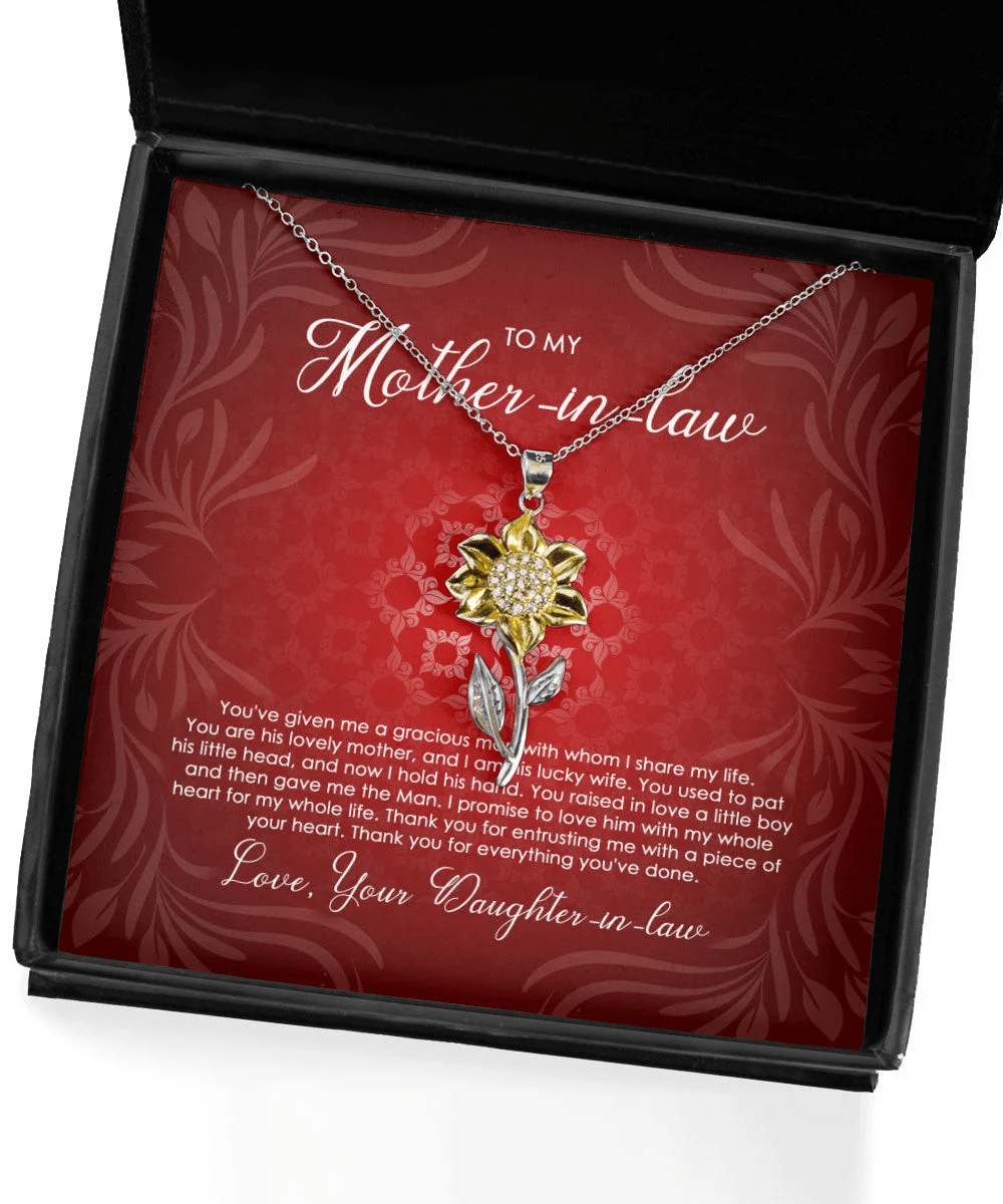 To Mother-In-Law You Are His Lovely Mother, And I Am His Lucky Wife Sunflower Pendant Necklace