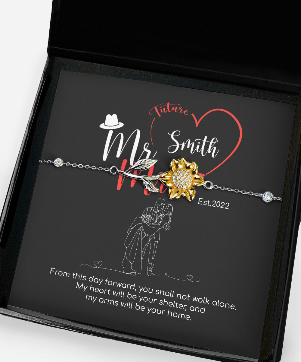 Mr. & Mrs. Custom Name And Date Sunflower Bracelet Anniversary Presents By Year Toptrendygear