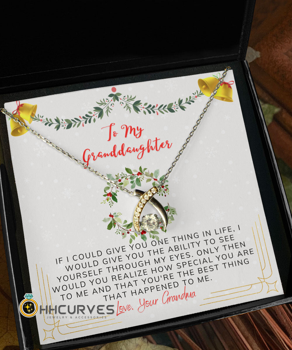 To My Granddaughter Necklace From Grandma You're The Best Thing That Happened To Me Christmas Wishbone Dancing Necklace