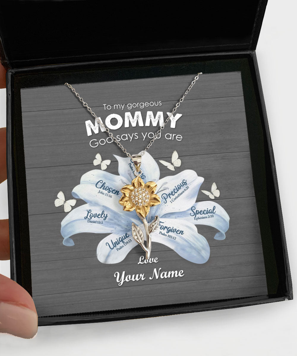God Says You Are Custom Name Sunflower Pendant Necklace To My Gorgeous Mommy Gifts Toptrendygear
