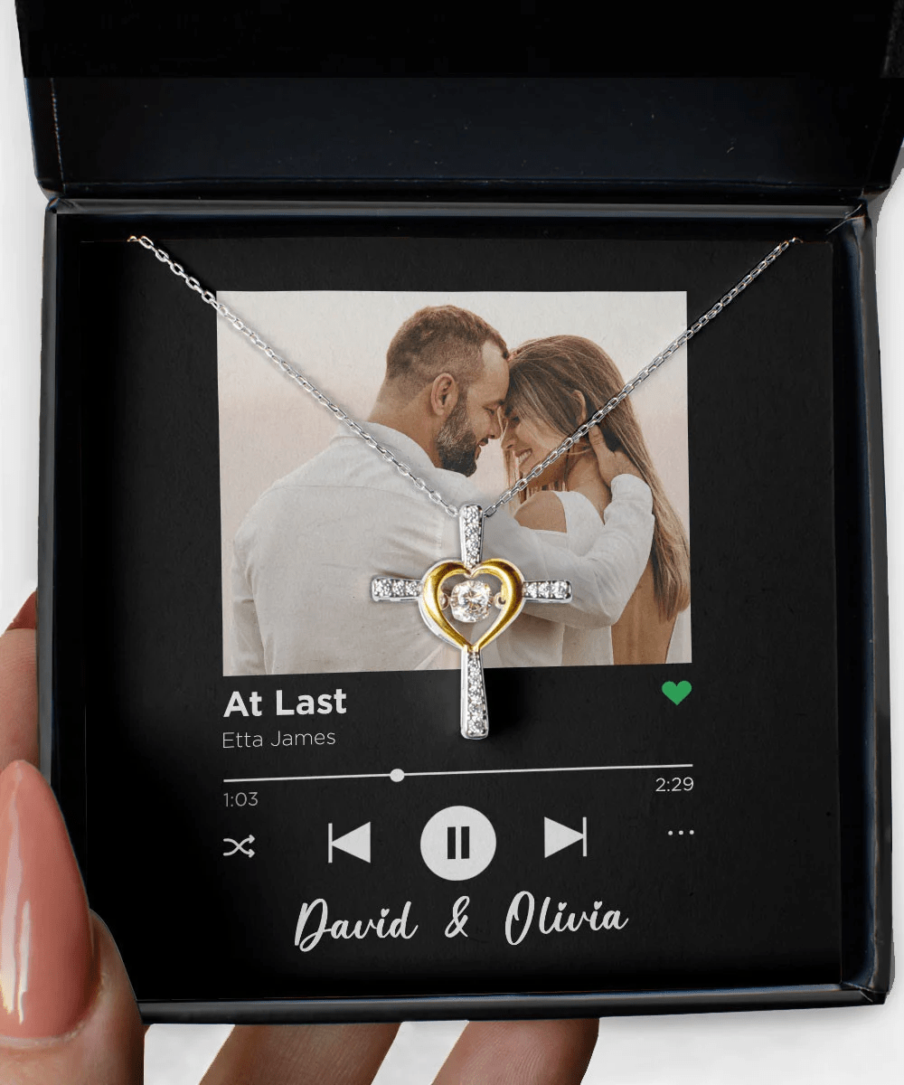 At Last Custom Spotify Code With Couple Photo And Song Card Cross Dancing Necklace Anniversary Gifts For Her Toptrendygear