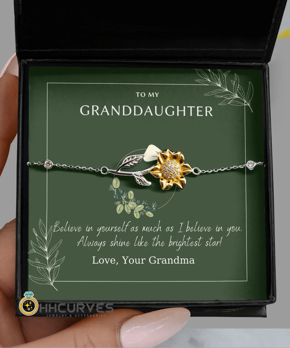 To My Granddaughter Believe In Yourself Gift For Granddaughter Sunflower Bracelet