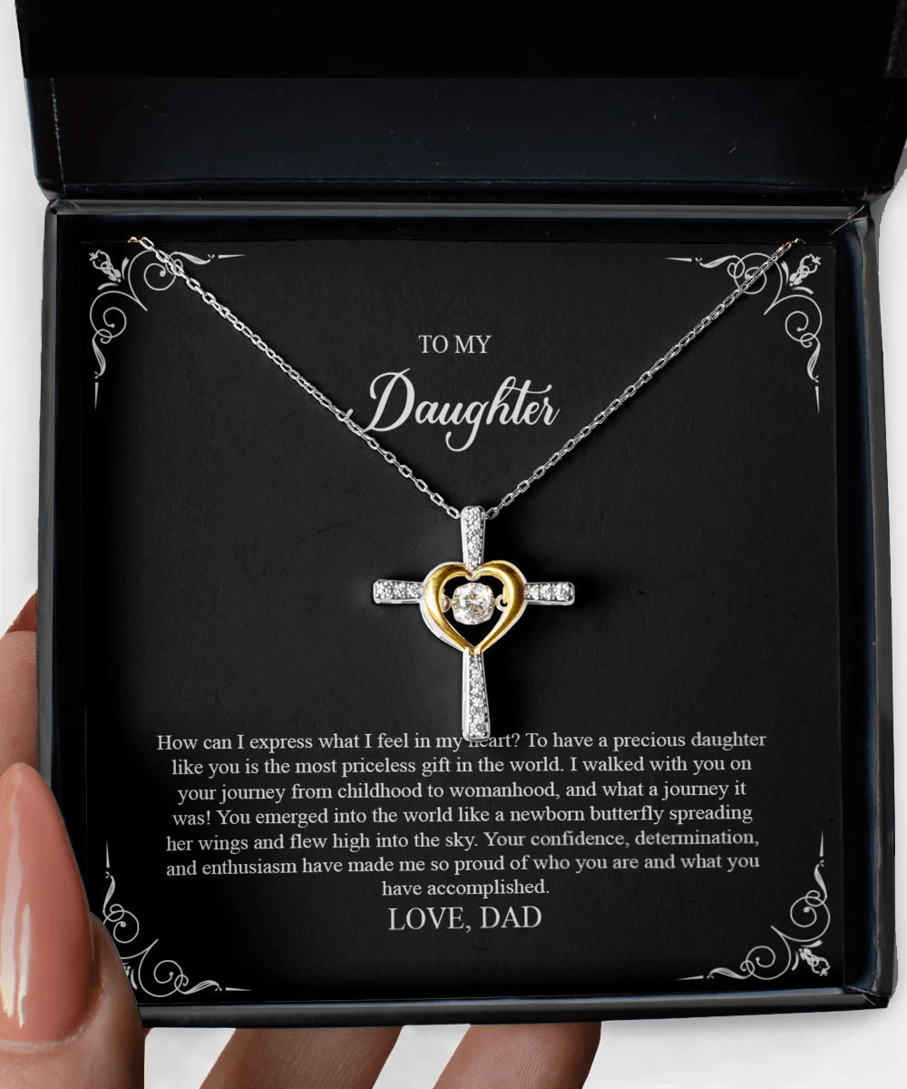 Daughter Jewellry How Can I Express What I Feel In My Heart Gift For Daughter From Dad Cross Dancing Necklace Toptrendygear