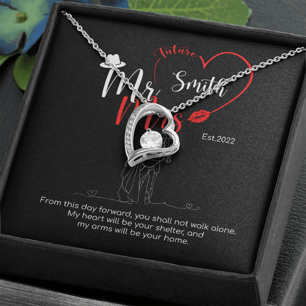 Mr. & Mrs. Custom Name And Date Forever Love Necklace Anniversary Presents By Year