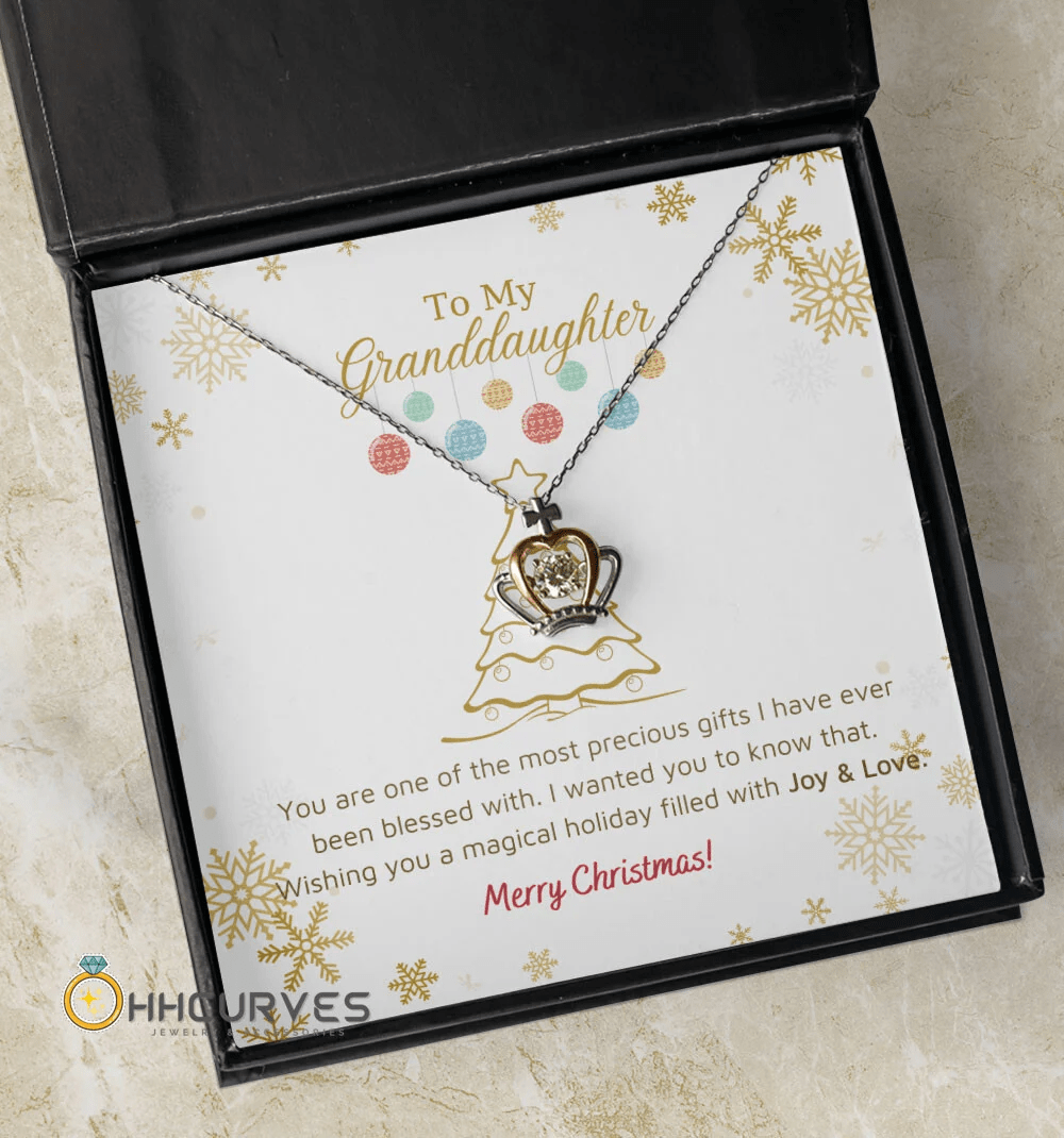 Granddaughter Necklace Wishing You A Magical Holiday Filled With Joy & Love Christmas Gift For Granddaughter Crown Necklace