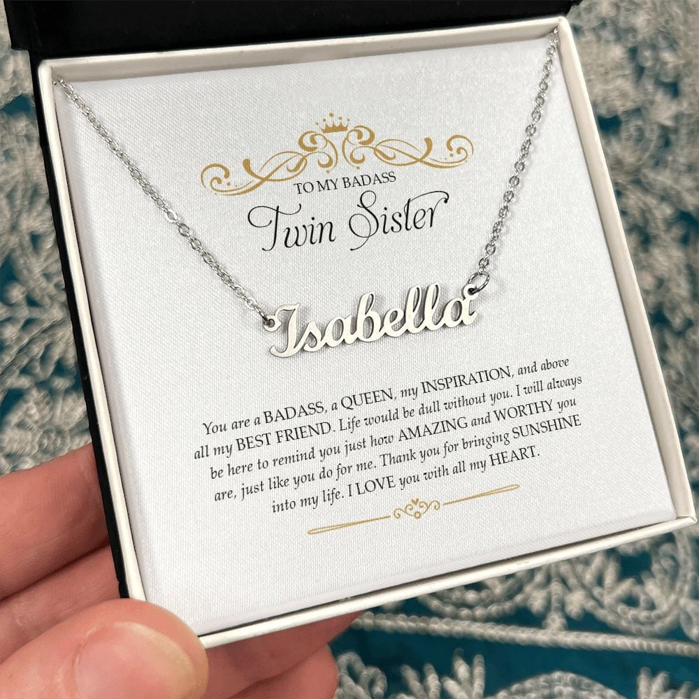 To My Badass Twin Sister Thank You For Bringing Sunshine Gift For Sister Personalized Name Necklace