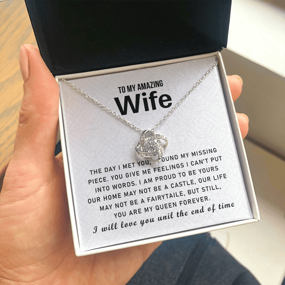 To My Love My Life My Amazing Wife Queen Forever - Gift For Wife Love Knot Necklace