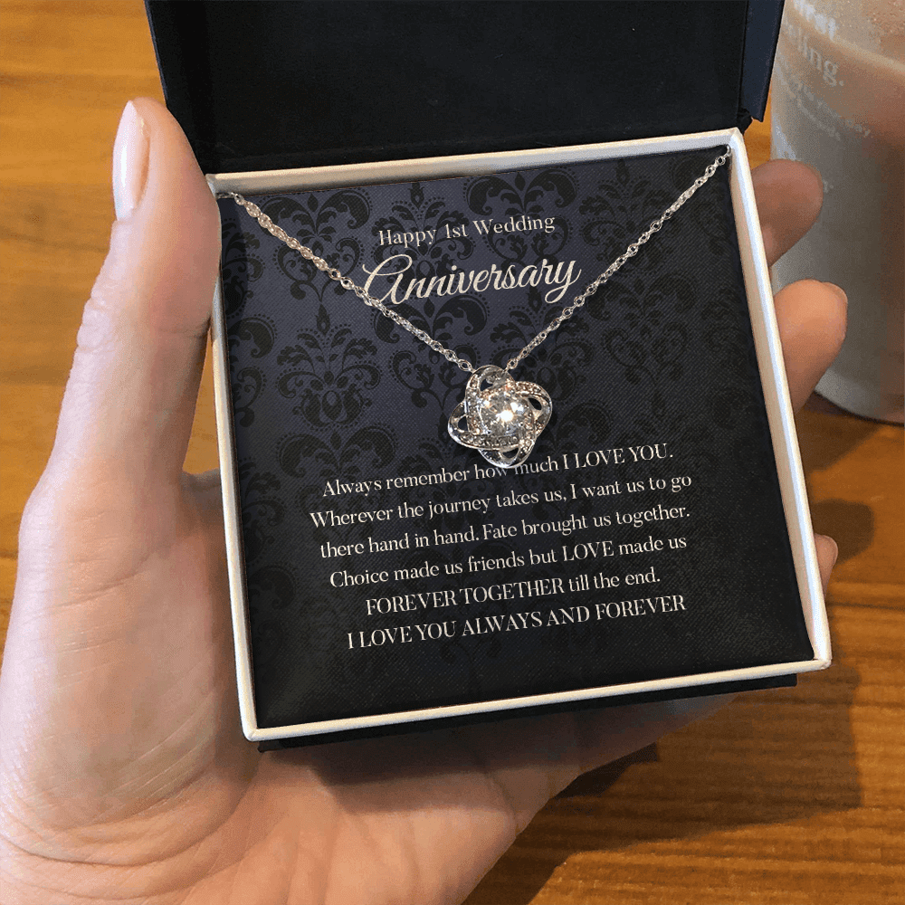 Wife Necklace, Happy 1st Wedding Anniversary Necklace Happy First Anniversary Love Knot Necklace Gift For Wife