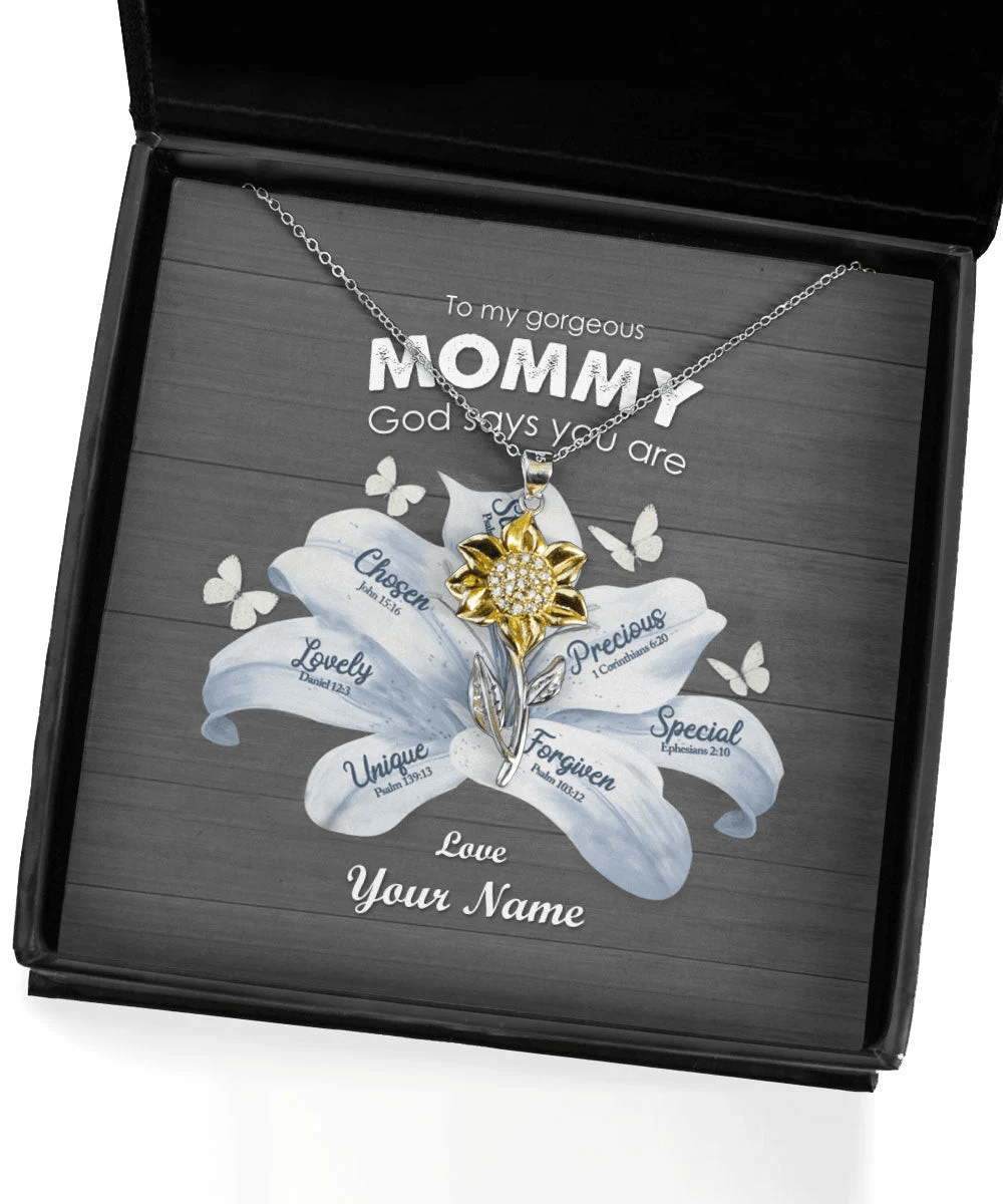 God Says You Are Custom Name Sunflower Pendant Necklace To My Gorgeous Mommy Gifts Toptrendygear
