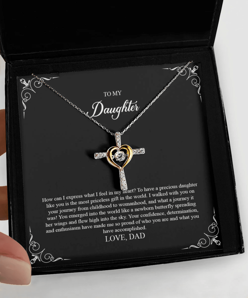 Daughter Jewellry How Can I Express What I Feel In My Heart Gift For Daughter From Dad Cross Dancing Necklace Toptrendygear