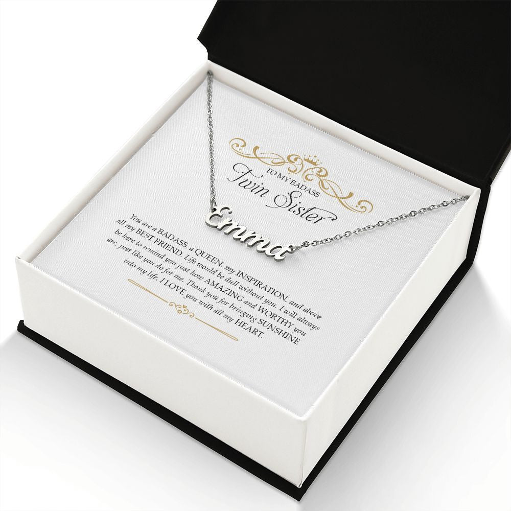 To My Badass Twin Sister Thank You For Bringing Sunshine Gift For Sister Personalized Name Necklace