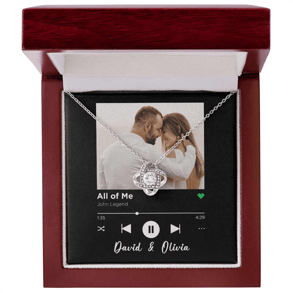 All Of Me Spotify Code Song Art Custom Name And Photo Love Knot Gold Necklace Gift For Her
