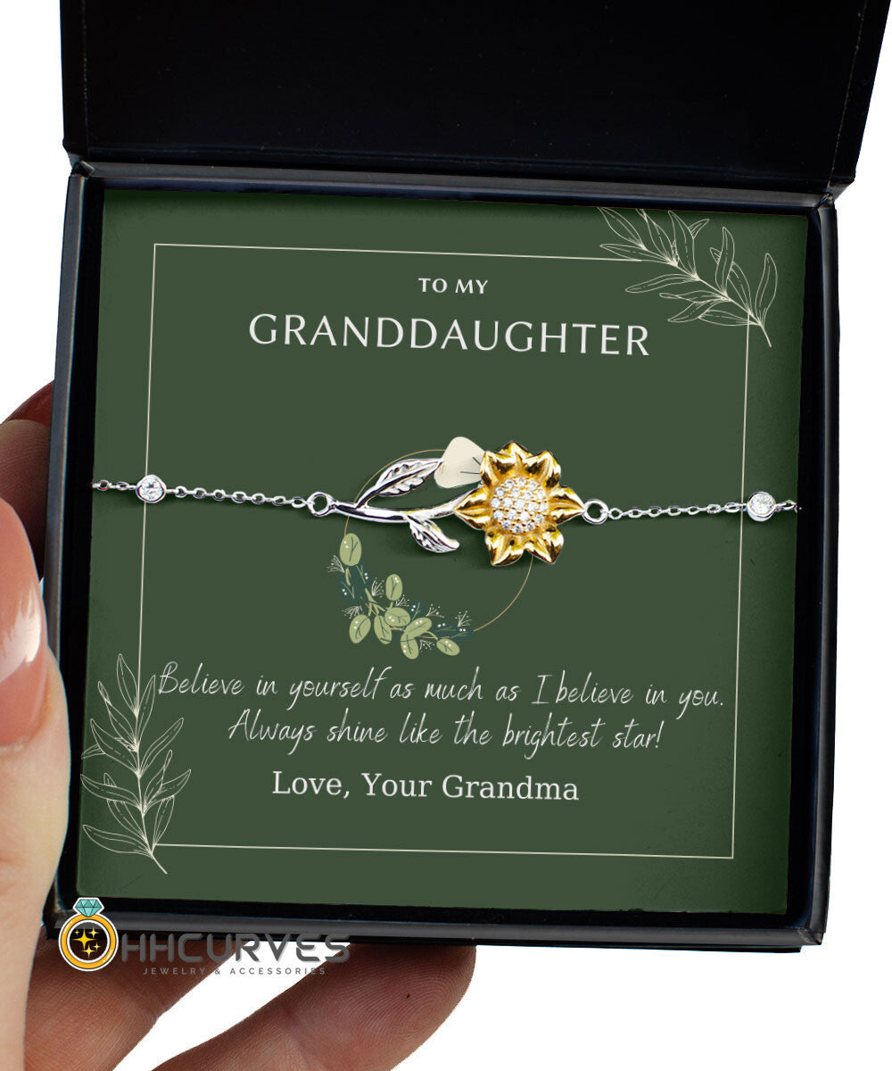 To My Granddaughter Believe In Yourself Gift For Granddaughter Sunflower Bracelet