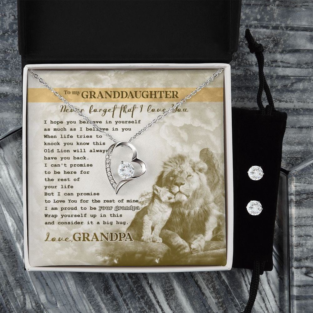 Granddaughter Necklace From Grandma Never Forget That I Love You Forever Love Necklace With Free Cubic Zirconia Earrings