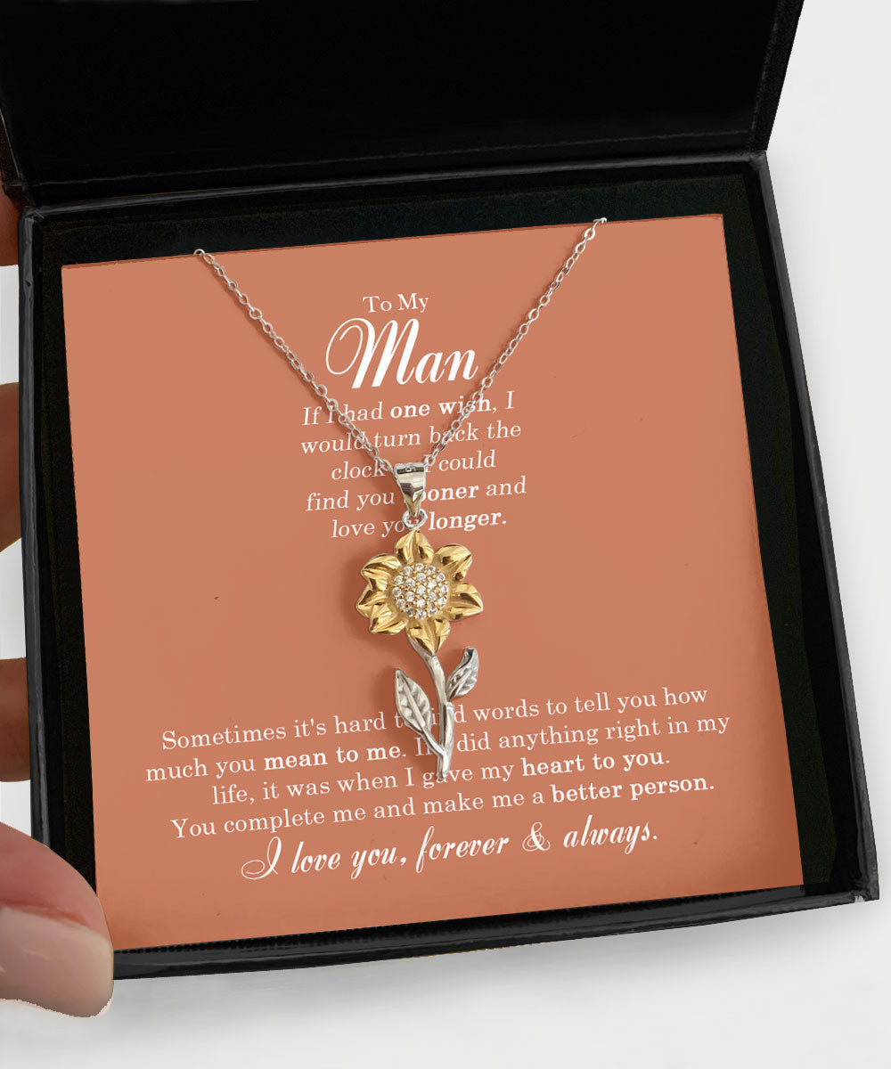 To My Man If I Had One Wish I Would Sunflower Pendant Necklace