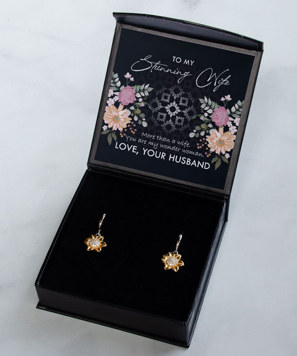 To My Stunning Wife You Are My Wonder Woman Sunflower Earrings