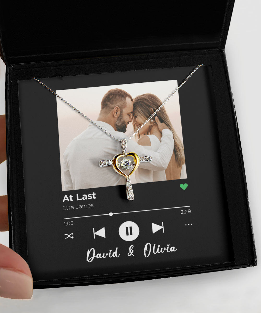 At Last Custom Spotify Code With Couple Photo And Song Card Cross Dancing Necklace Anniversary Gifts For Her Toptrendygear