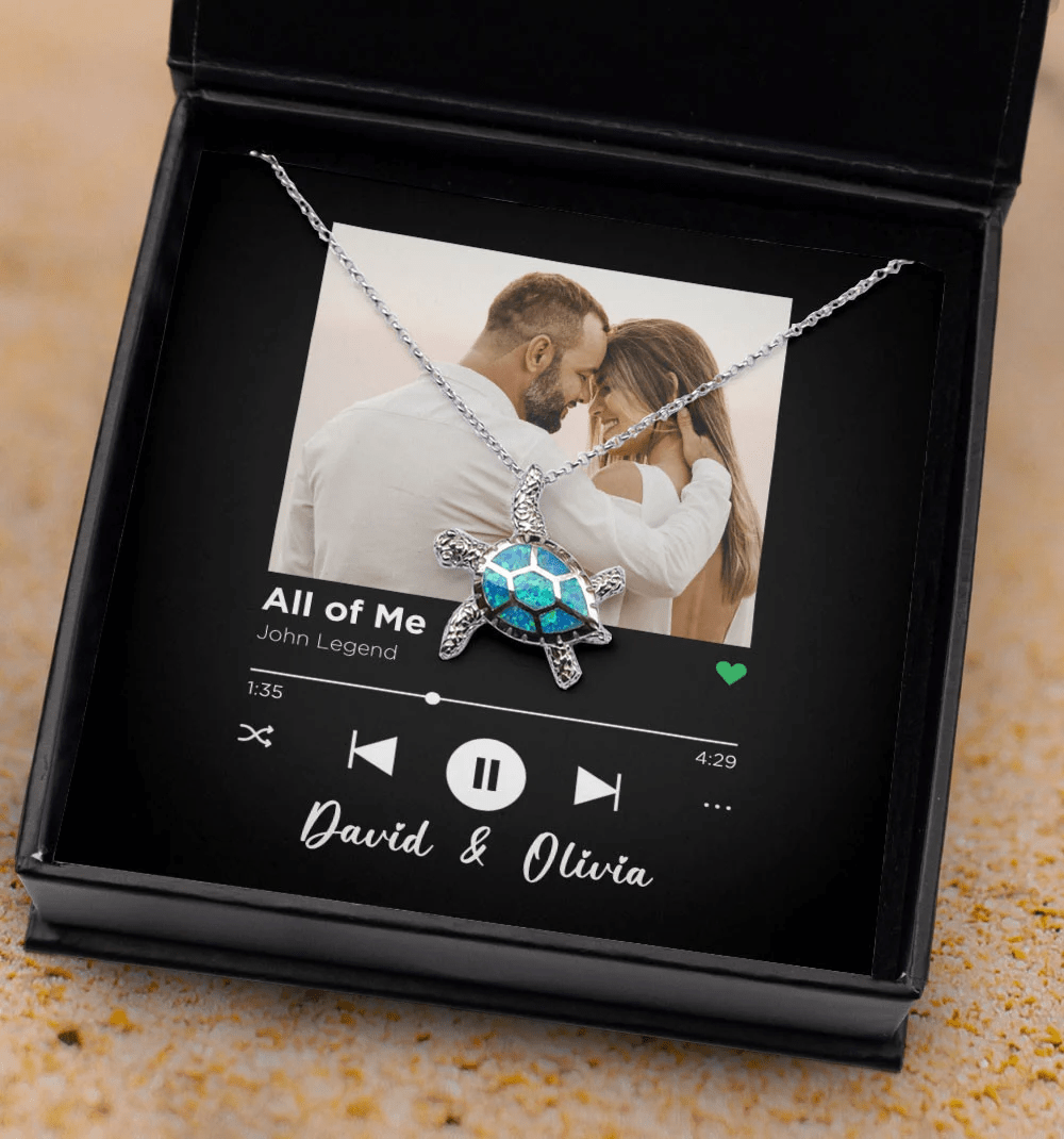 All Of Me Custom Spotify Code With Couple Photo And Song Card Opal Turtle Necklace Anniversary Gifts For Her Toptrendygear