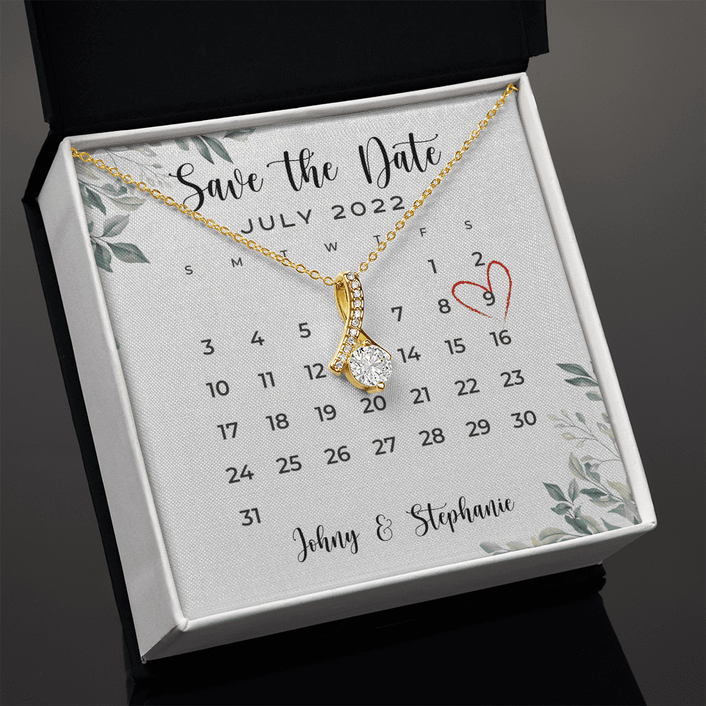 Save The Date, Happy Wedding Anniversary, Custom Name Date Alluring Beauty Gold Necklace, Anniversary Gifts For Her
