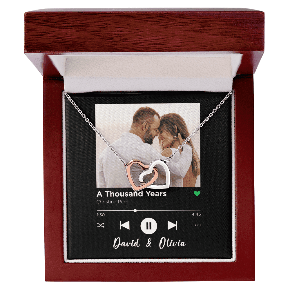 A Thousand Years Custom Spotify Code With Couple Photo and Song Card Interlocking Hearts Necklace Anniversary Gifts For Her Toptrendygear