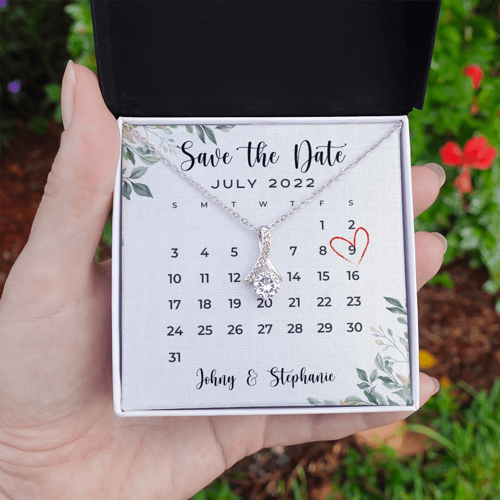 Save The Date, Happy Wedding Anniversary, Custom Name Date Alluring Beauty Gold Necklace, Anniversary Gifts For Her
