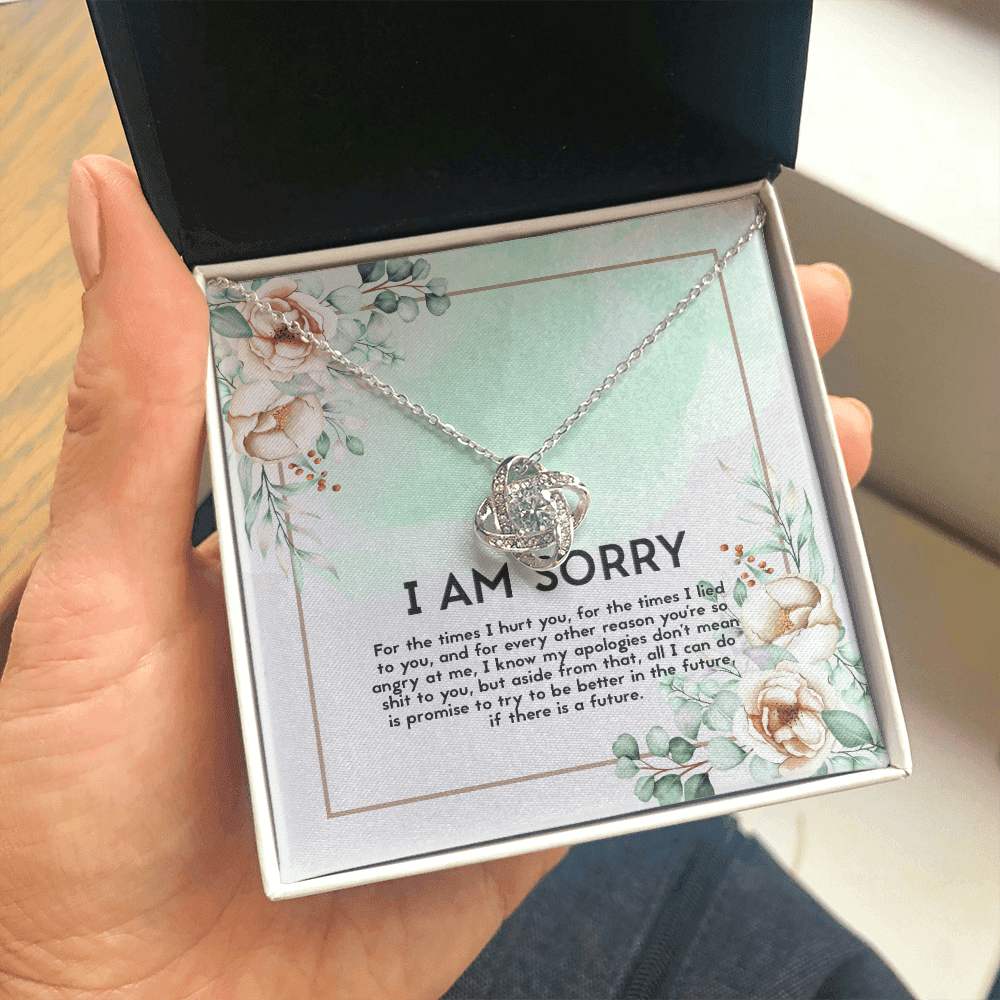 I Am Sorry Apology Message Love Knot Necklace