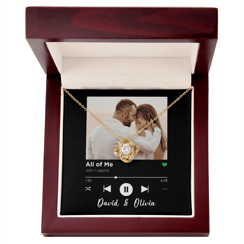 All Of Me Spotify Code Song Art Custom Name And Photo Love Knot Gold Necklace Gift For Her