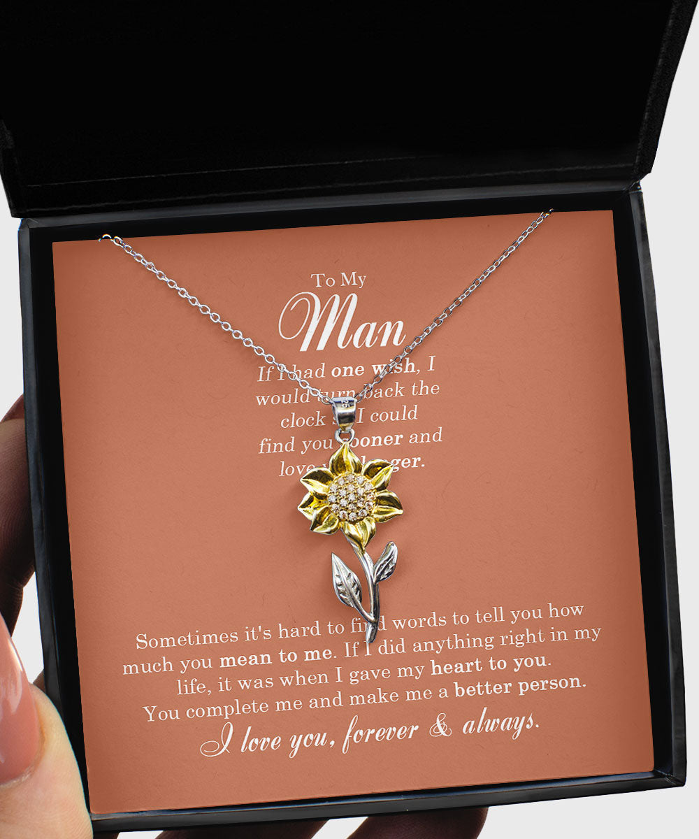 To My Man If I Had One Wish I Would Sunflower Pendant Necklace