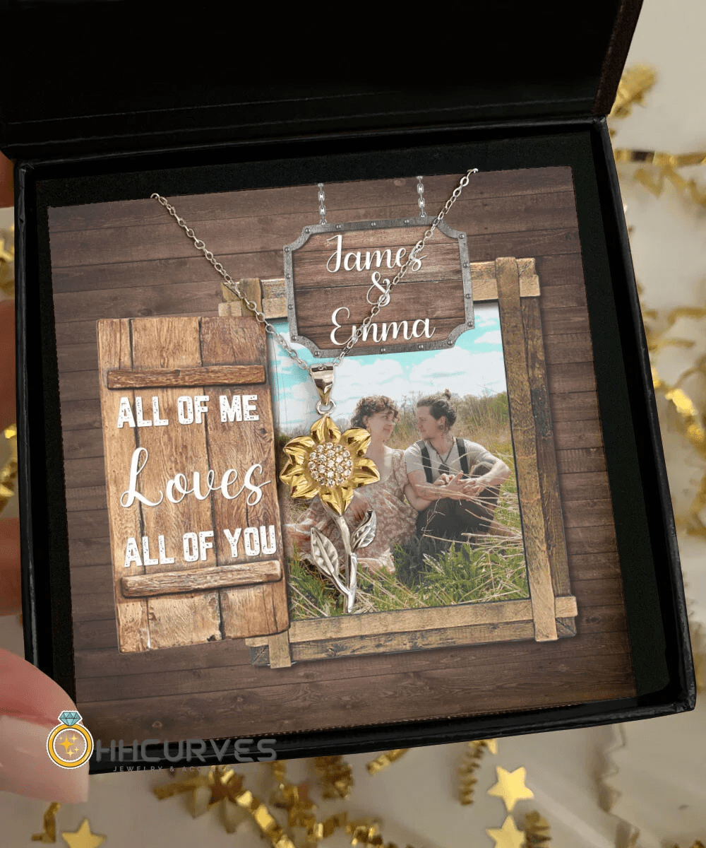 Custom Name And Photo Happy Wedding Anniversary All Of Me Loves All Of You Gift For Her Sunflower Pendant Necklace Toptrendygear