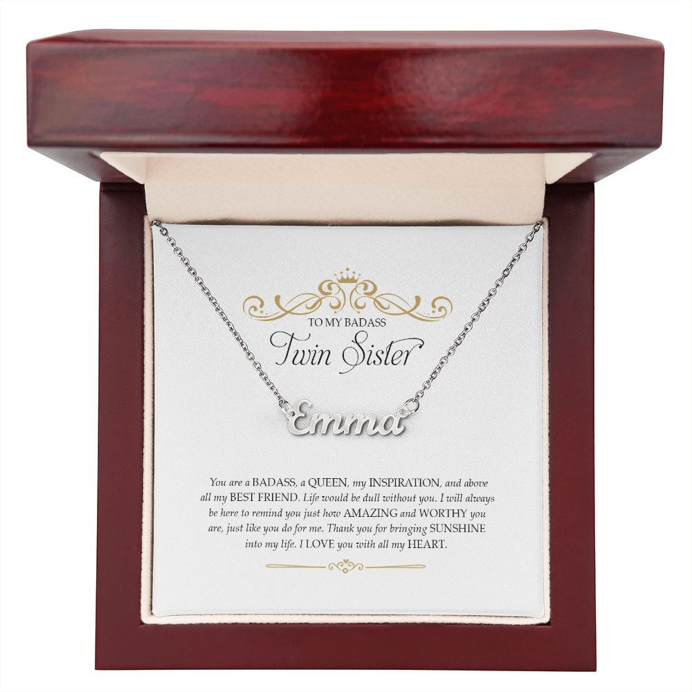 To My Badass Twin Sister Thank You For Bringing Sunshine Gift For Sister Personalized Name Necklace