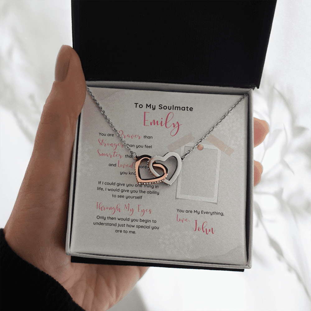 To My Soulmate You Are My Everything Custom Name Interlocking Heart Necklace Gift For Her Toptrendygear