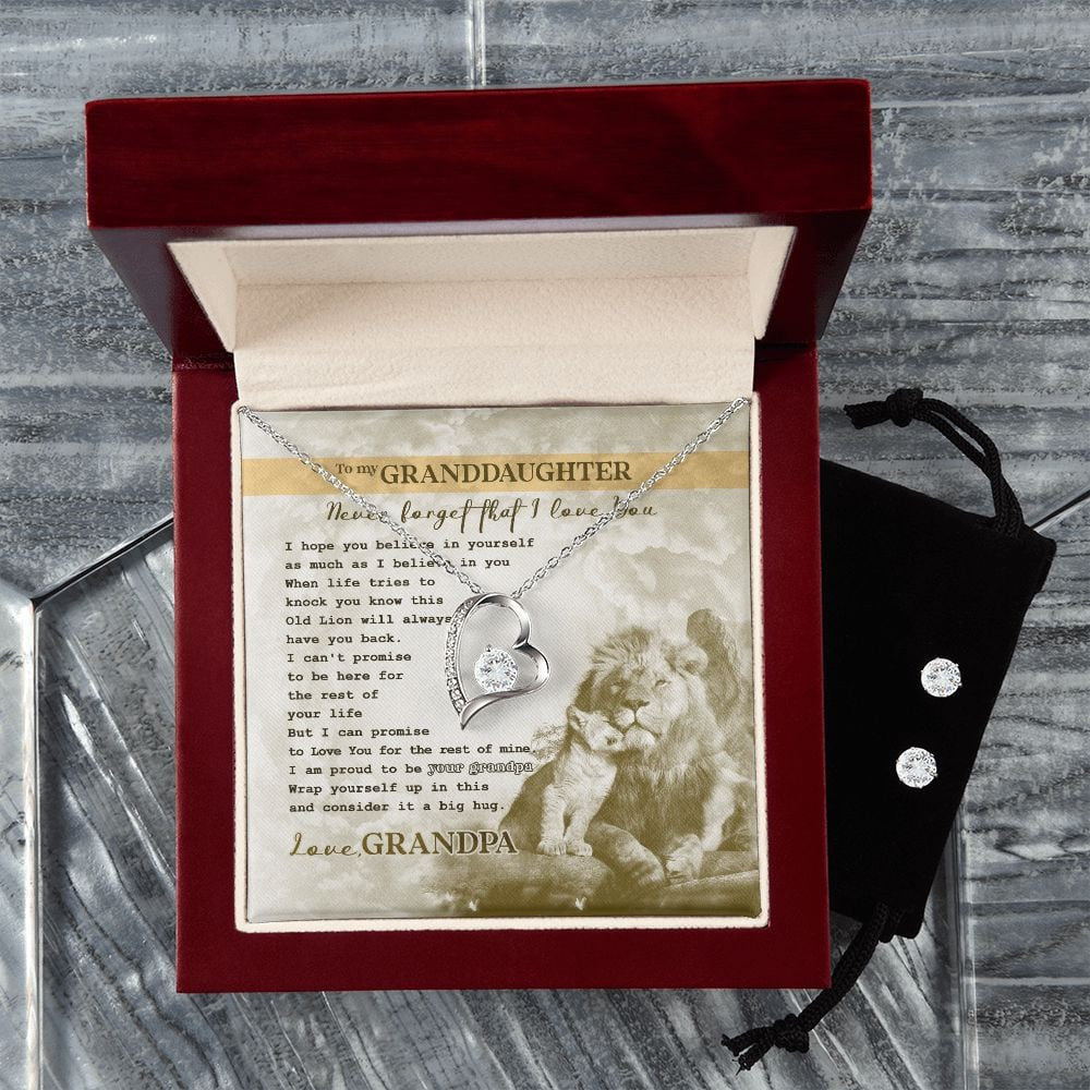 Granddaughter Necklace From Grandma Never Forget That I Love You Forever Love Necklace With Free Cubic Zirconia Earrings