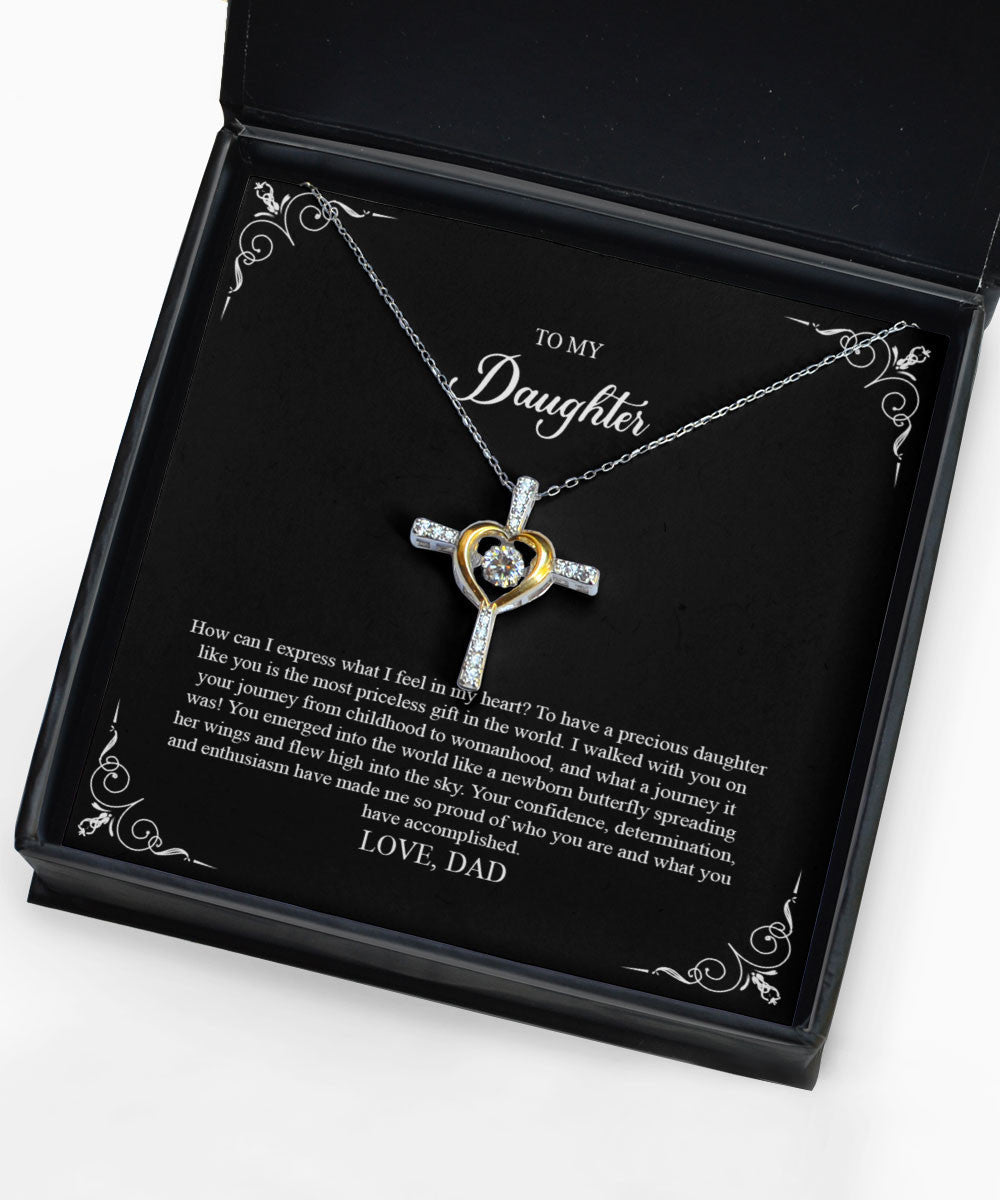 Daughter Jewellry How Can I Express What I Feel In My Heart Gift For Daughter From Dad Cross Dancing Necklace Toptrendygear