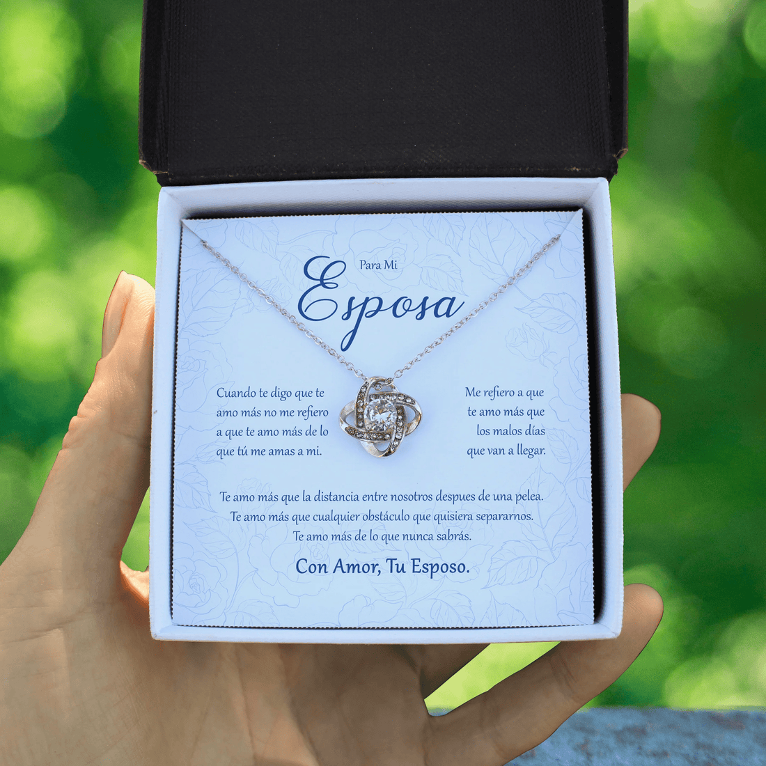 Para Mi Esposa Con Amor Tu Esposo Message Card Favo Love Knot Necklace